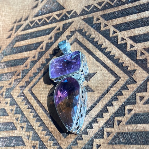 Ametrine & Amethyst 925 sterling silver pendant - Picture 3 of 9